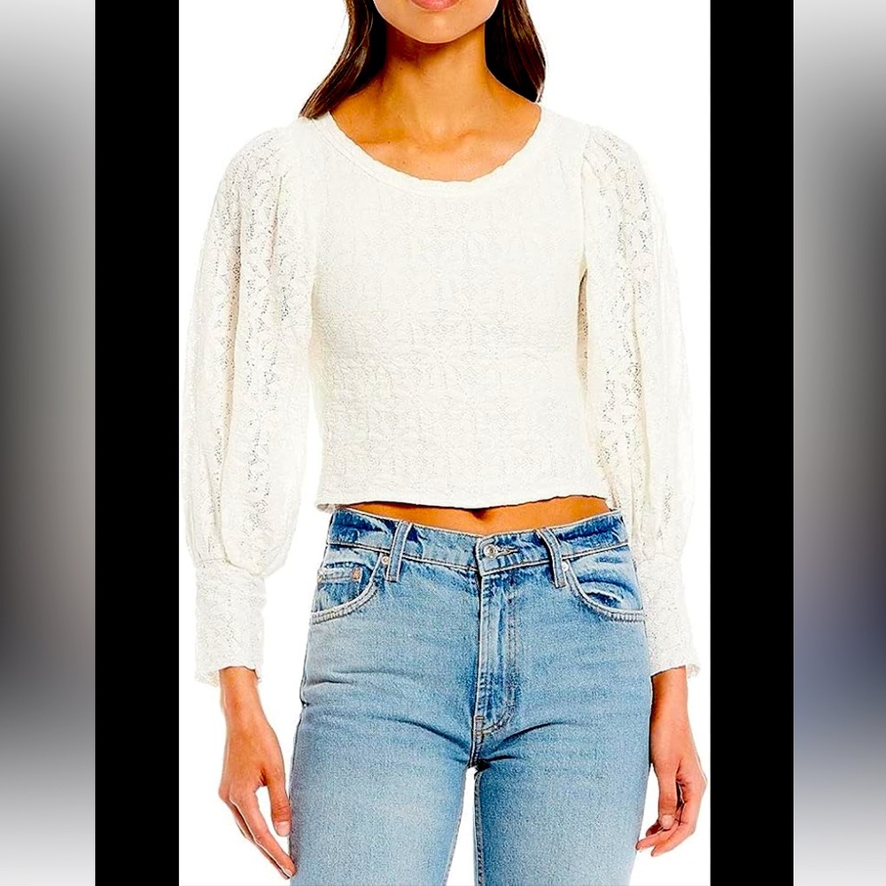 Free People Jasmine Floral Lace White Boho Puff Sleeve, Open Back,size Medium - Picture 3 of 7